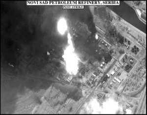 Figure 16: Post-strike imagery of the Novi Sad Petroleum Refinery (NATO). Catastrophic secondary damage to the refining plant from this fire extended to only one nearby distillation tower, while damage to the tank farms was largely limited to the tanks that were actually hit.